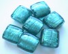 Silver Foil Square Beads - Teal 12mm