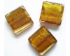 20mm Silver Foil Square Lampwork Beads - Amber