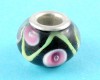 Pandora Style Lampwork Black/Pink/Green