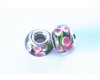 Lampwork Glass Charm Black/Pink/Green Floral Design