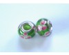 Lampwork Glass Charm Green/Pink/Green Floral Design