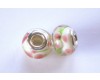 Lampwork Glass Charm White/Pink/Green Floral Design