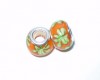 Lampwork Glass Charm - Orange/Green Flower Design