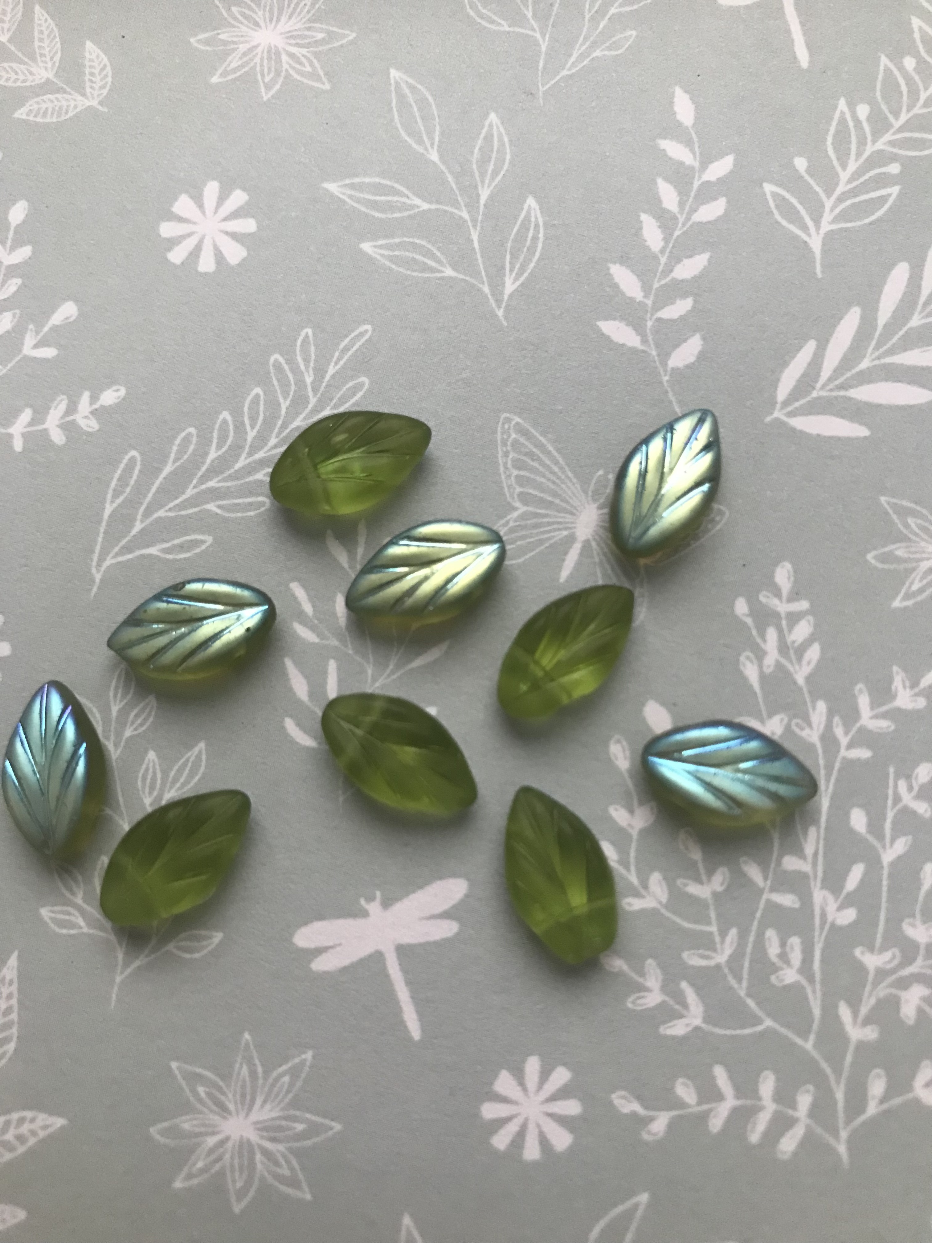 Czech Glass Matte AB Green 11x7mm Leaf Bead