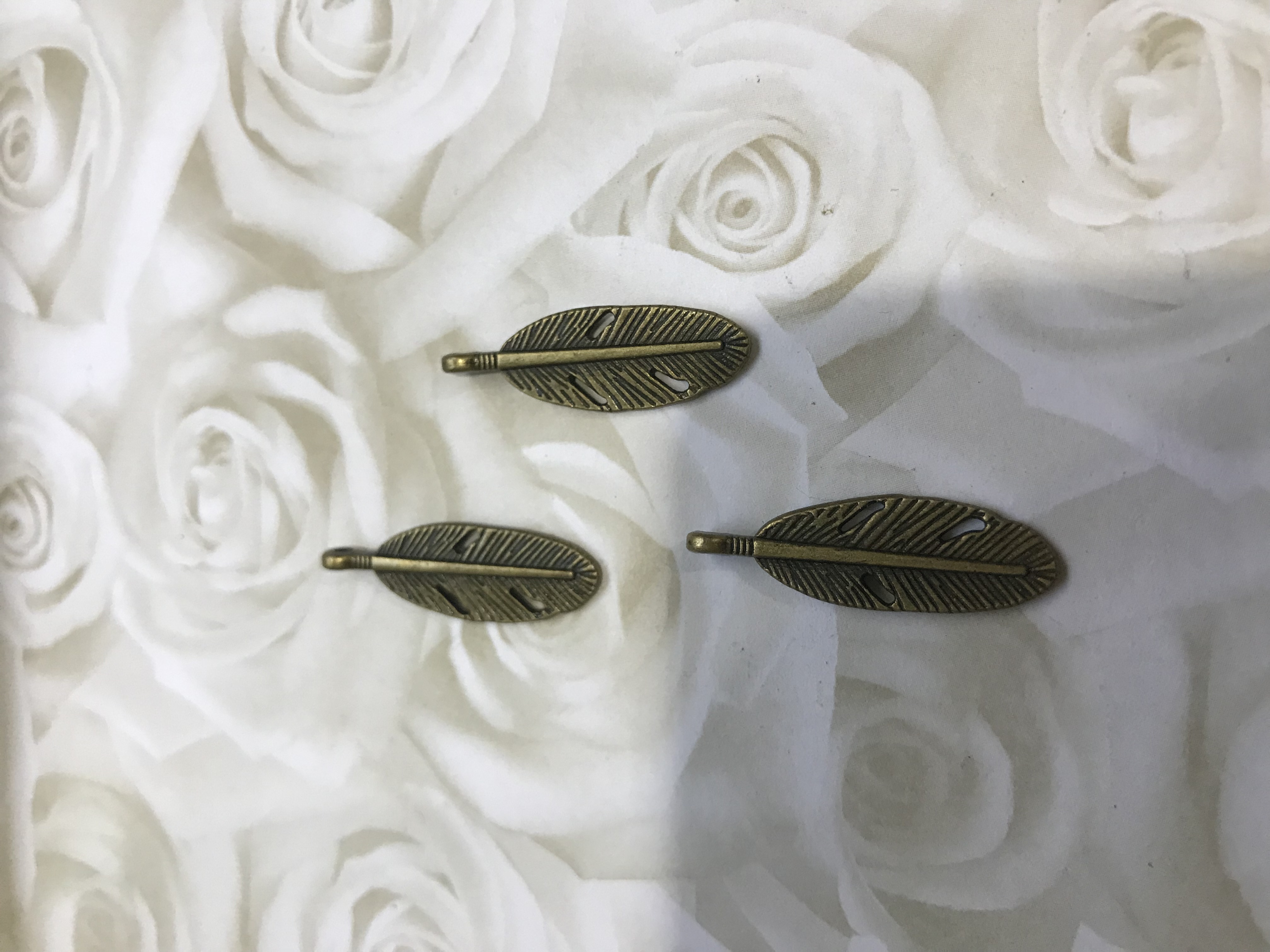 Antique Bronze Feather 29x10mm Charms
