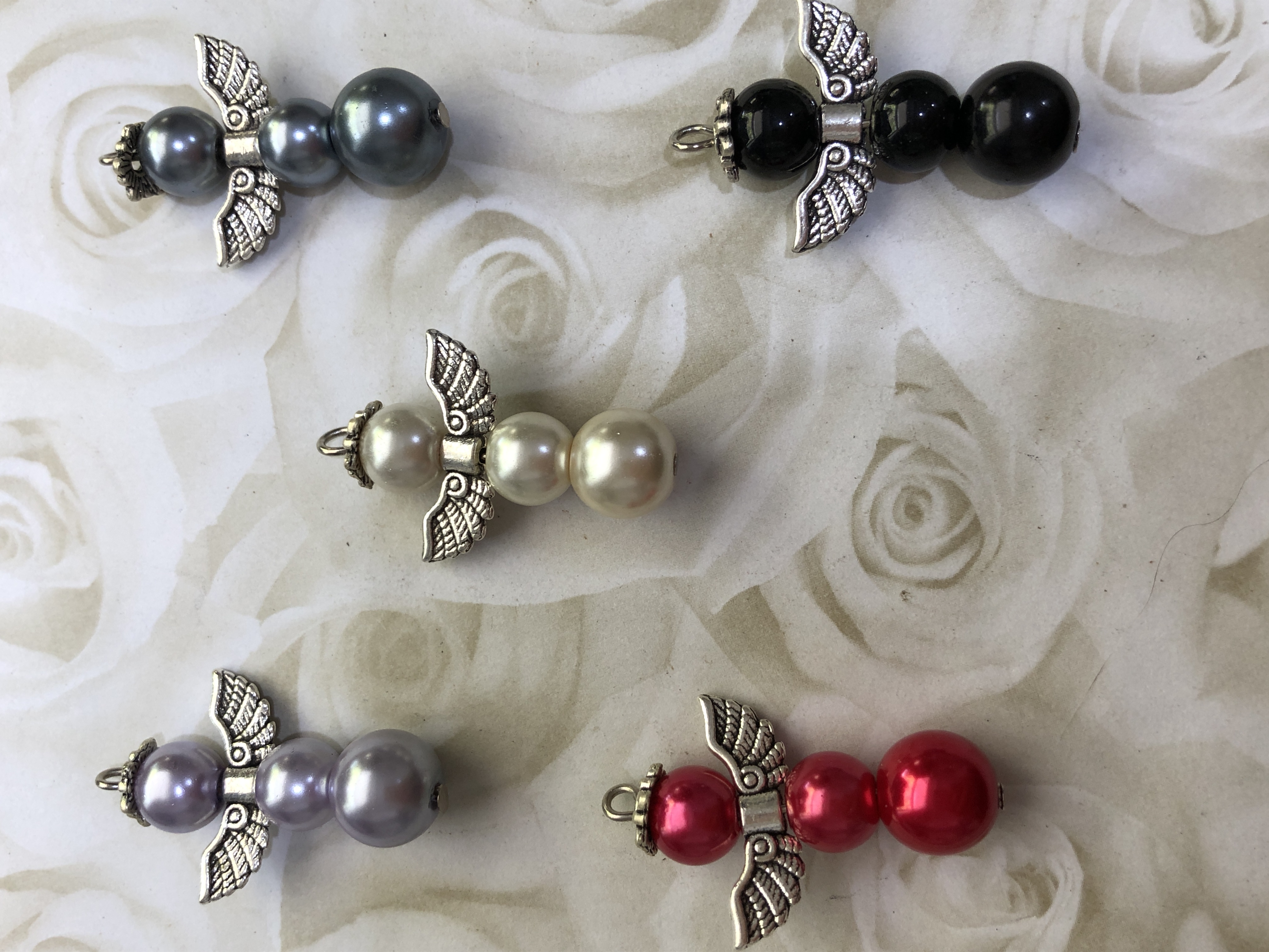 Tibetan Silver and Glass Pearl Angel Charms