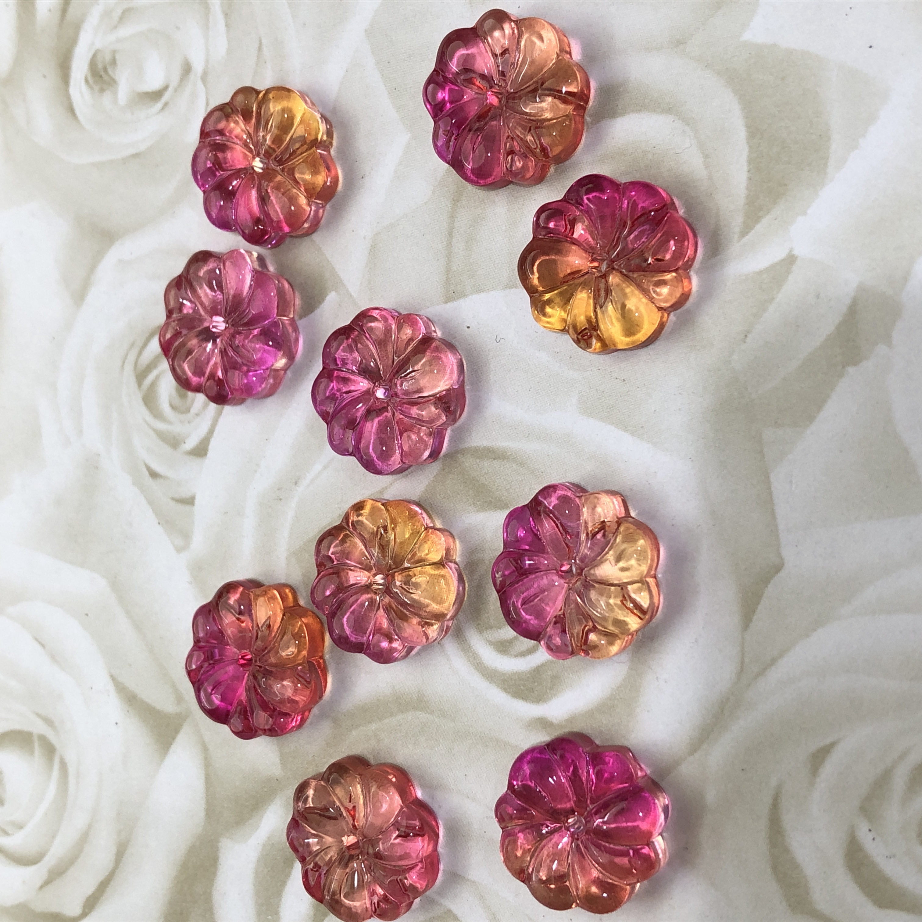 Glass Orange/Pink 14mm Flower Beads