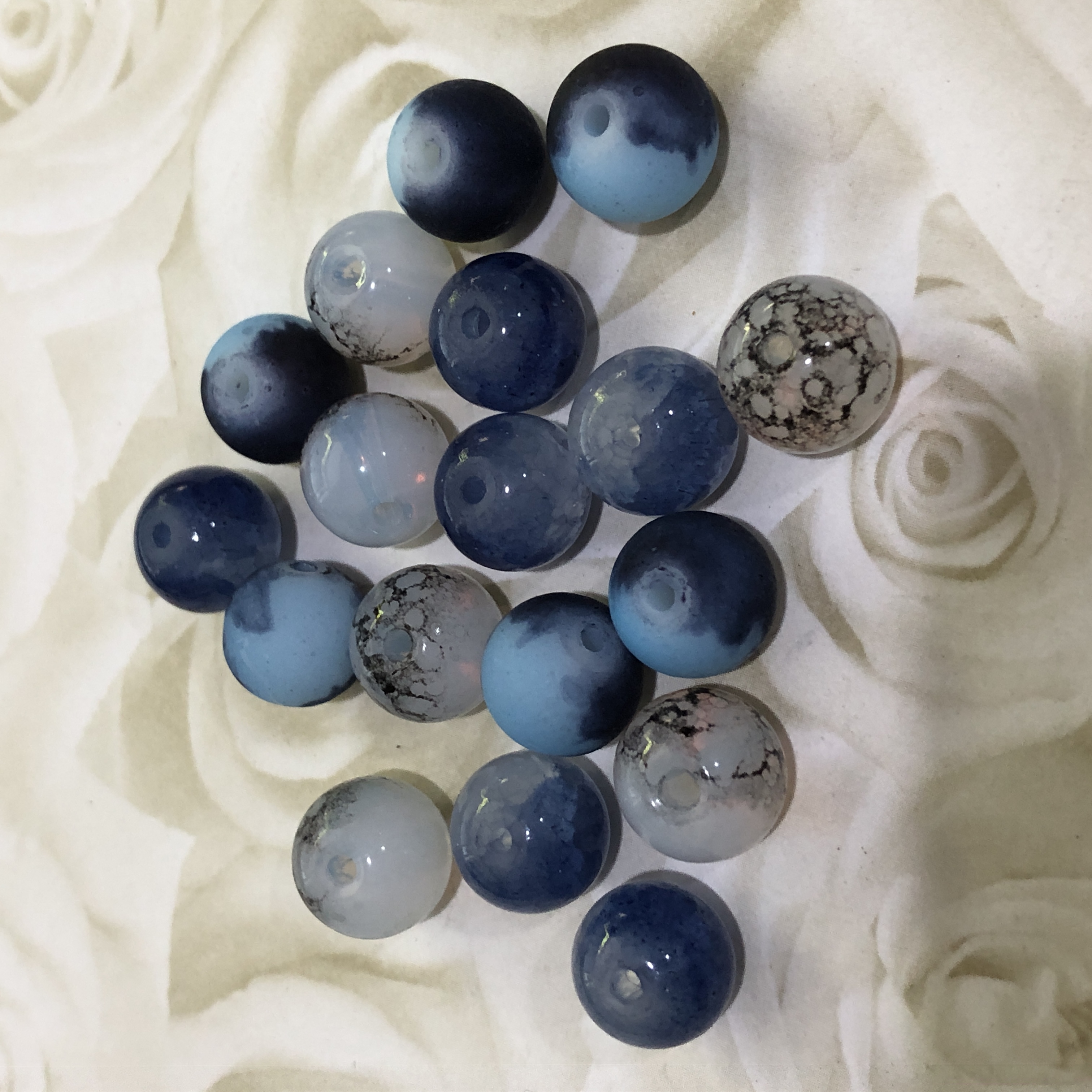 Glass Blue Mottled Assorted 10mm Mix