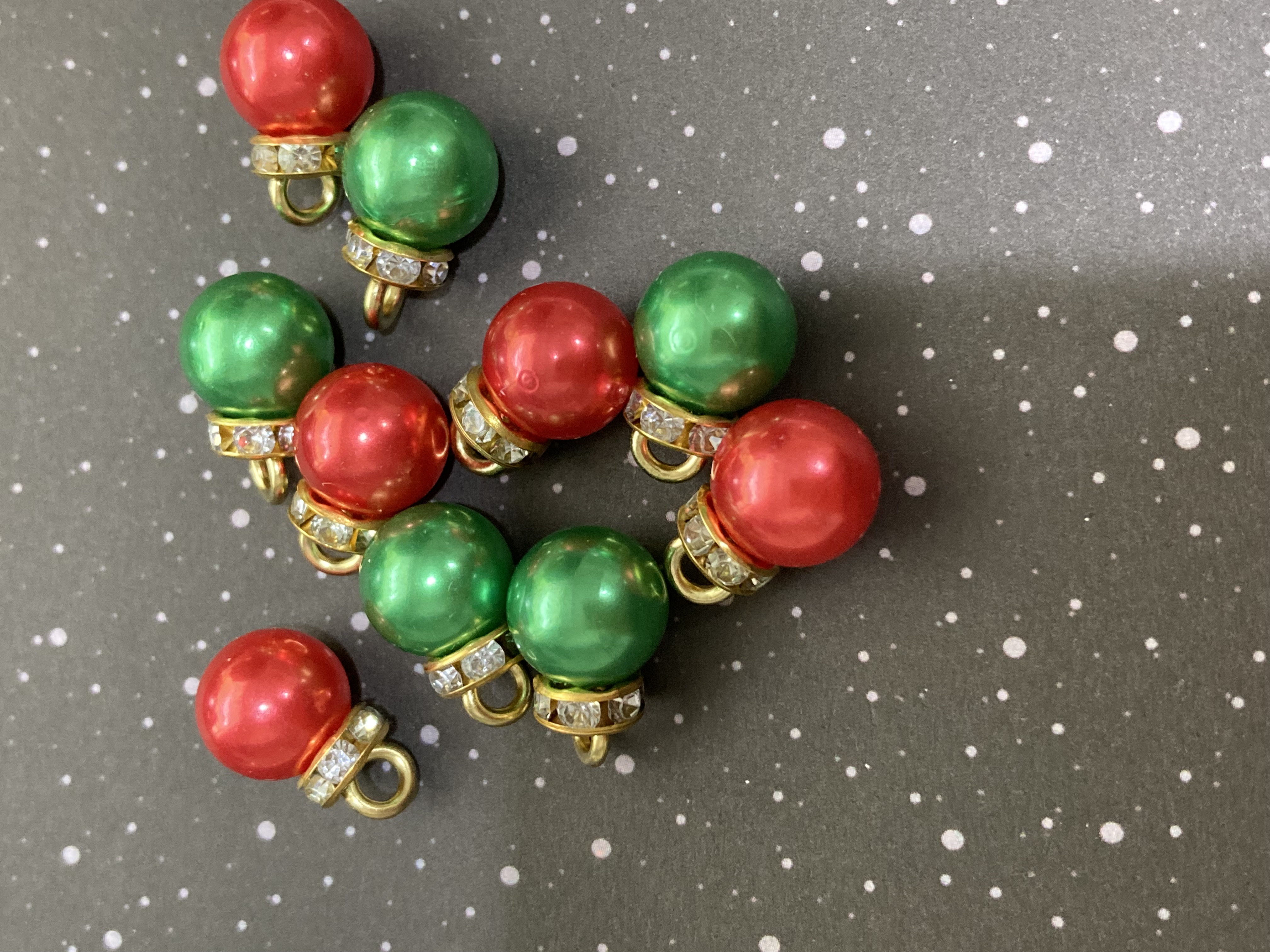 Gold Toned Rondell with Rhinestones and Pearl Style Bauble 10mm Charms