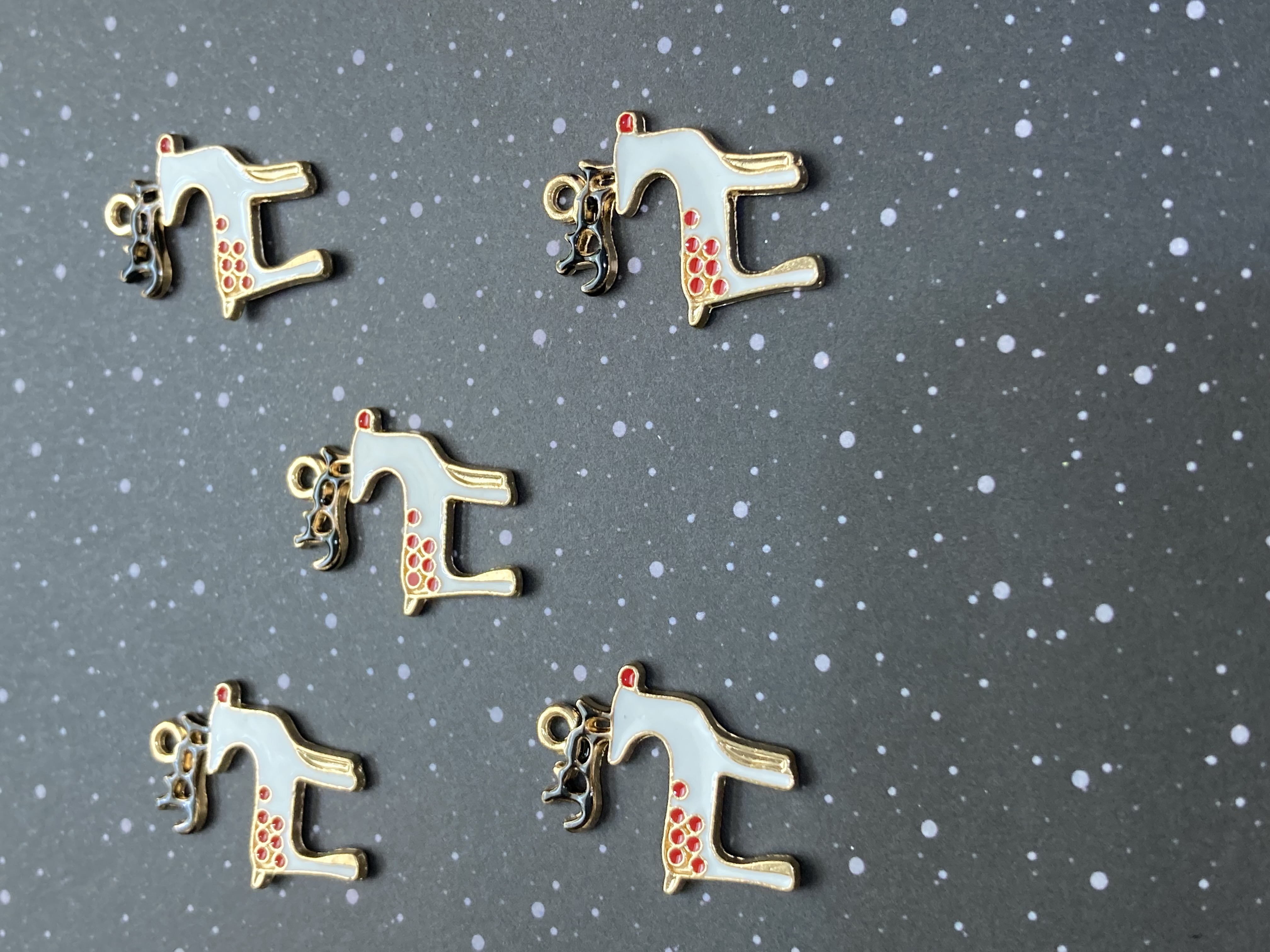 Gold Toned Enamel Standing Reindeer 15x10mm Charms