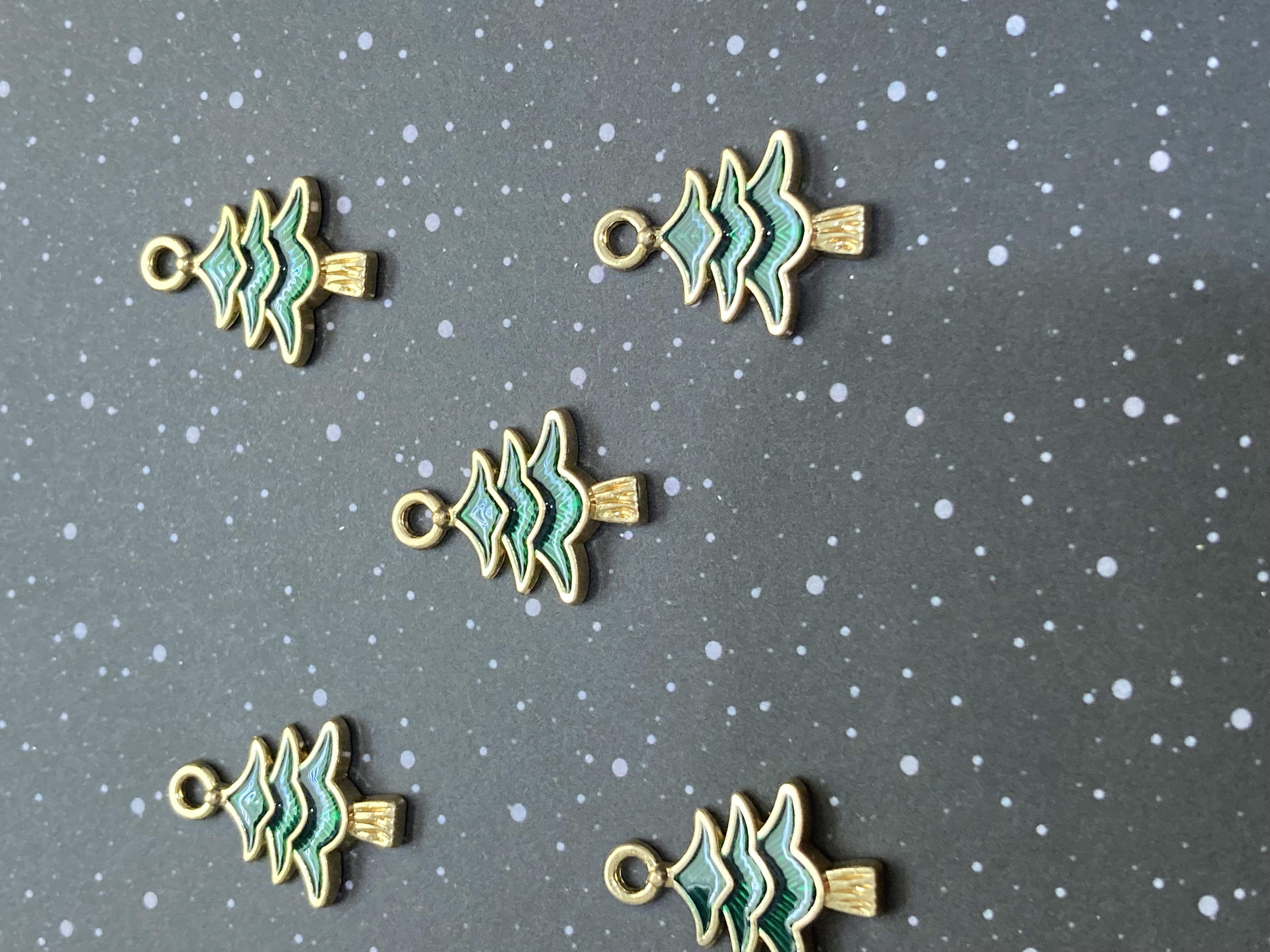 Gold Toned Green Enamel Christmas Tree 20x15mm Charms