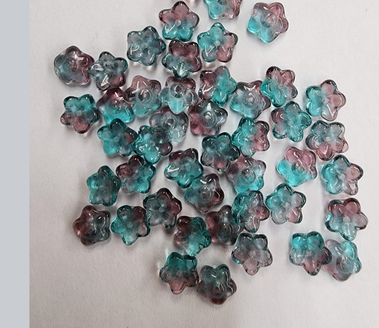 Czech 7mm Pressed Glass Flower Aqua & Amethyst Bead Caps