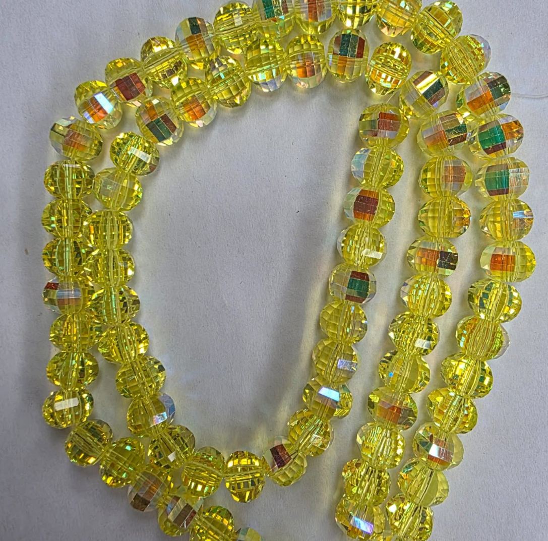 Glass Electroplated Faceted Yellow 8x6mm Lantern Beads