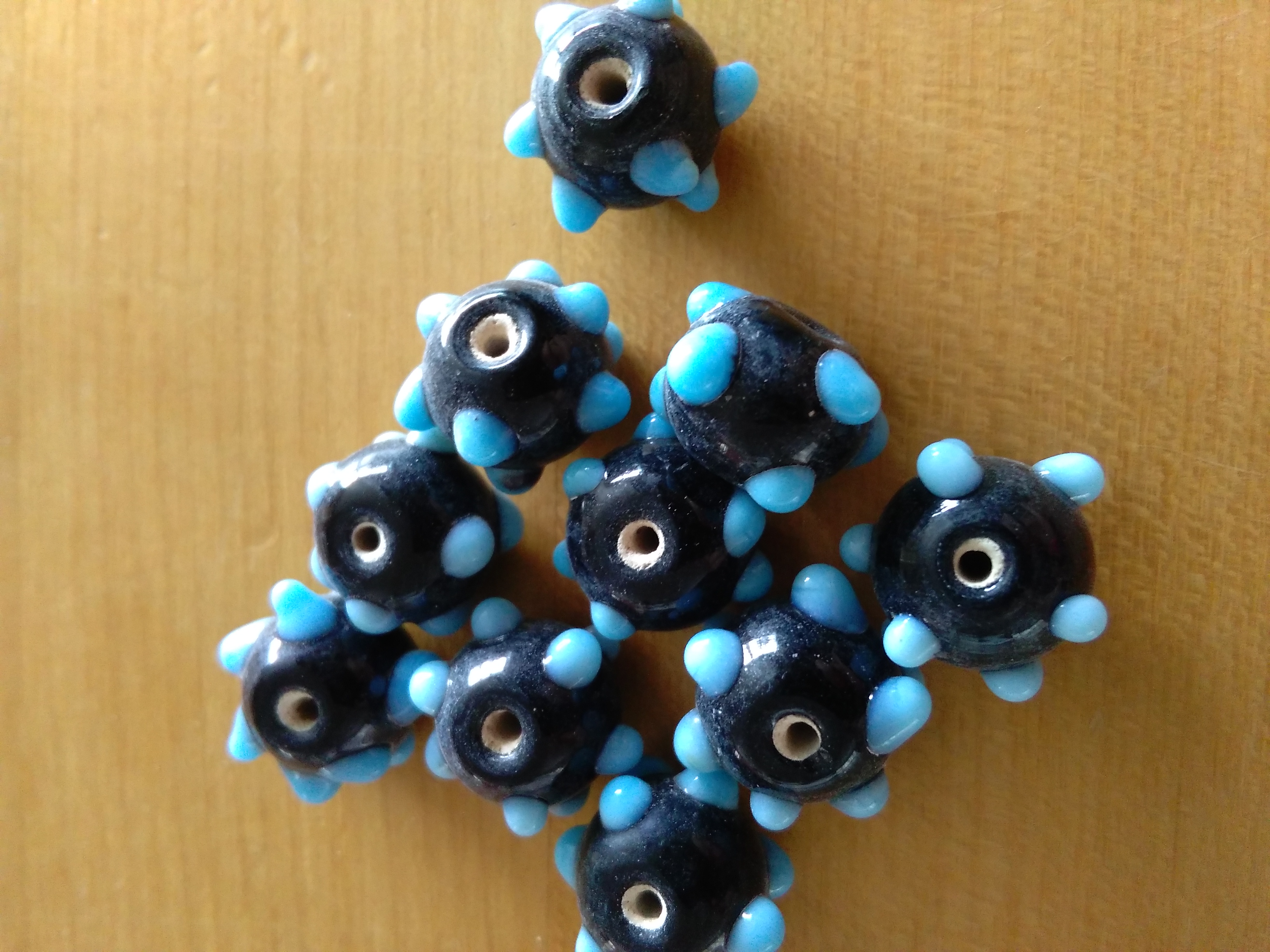 Handmade Lampwork Black & Blue Bobble Bead