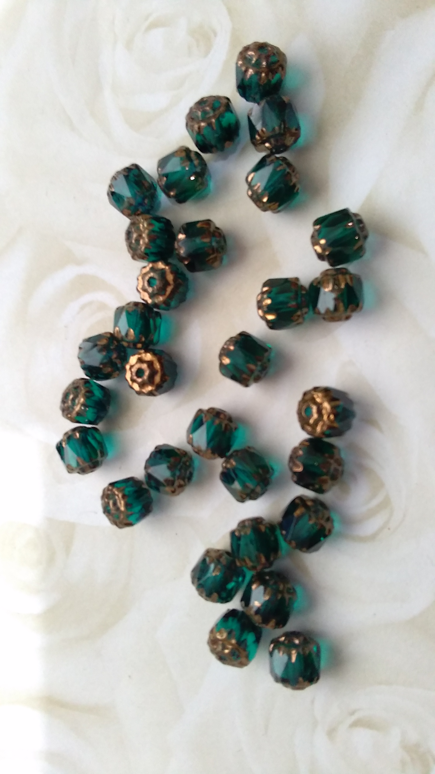 Czech 6mm Cathedral Cut Emerald Beads