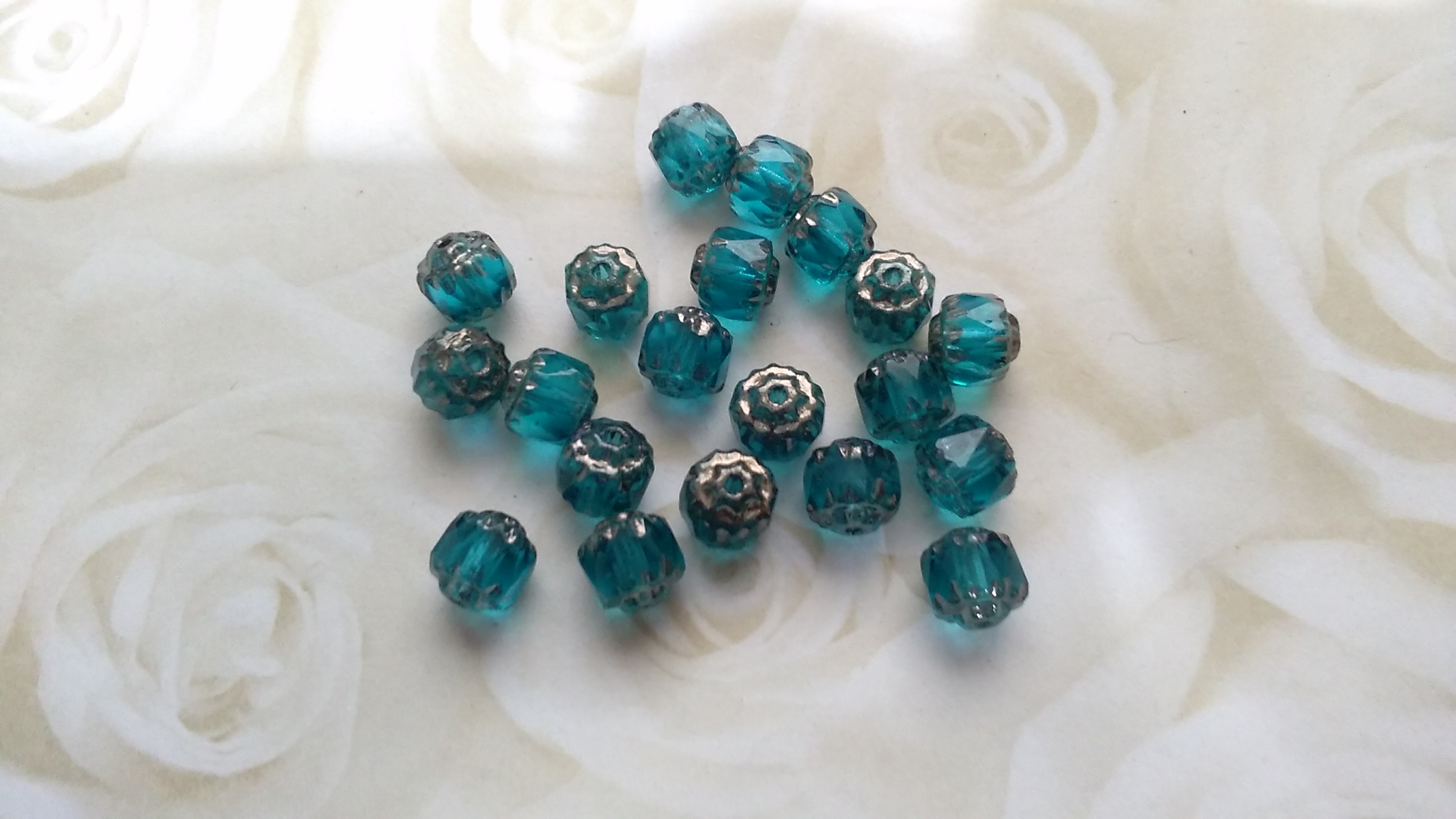 Czech 6mm Teal Cathedral Cut Beads