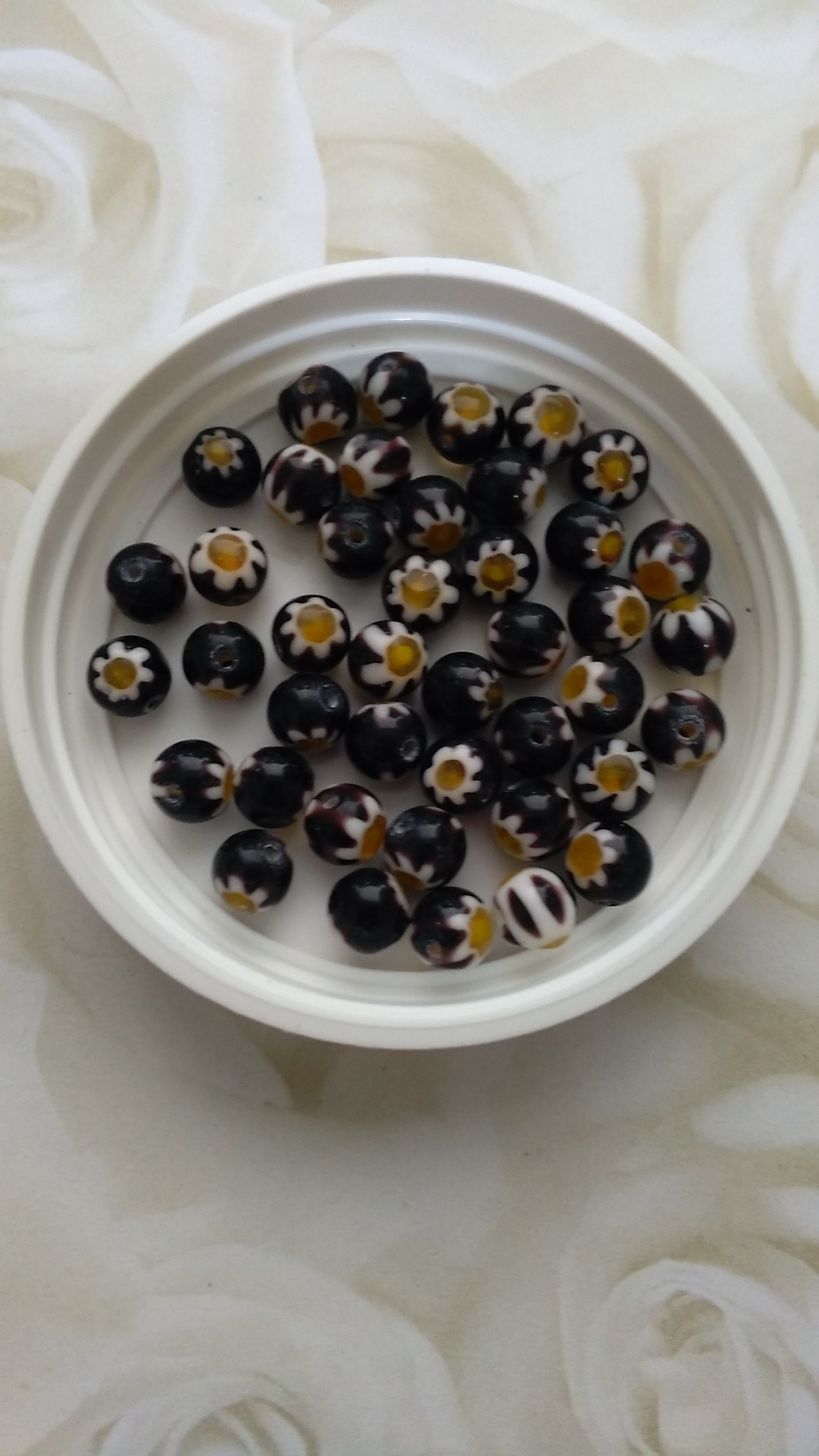 Millefiori Round Black and Orange 6mm Beads