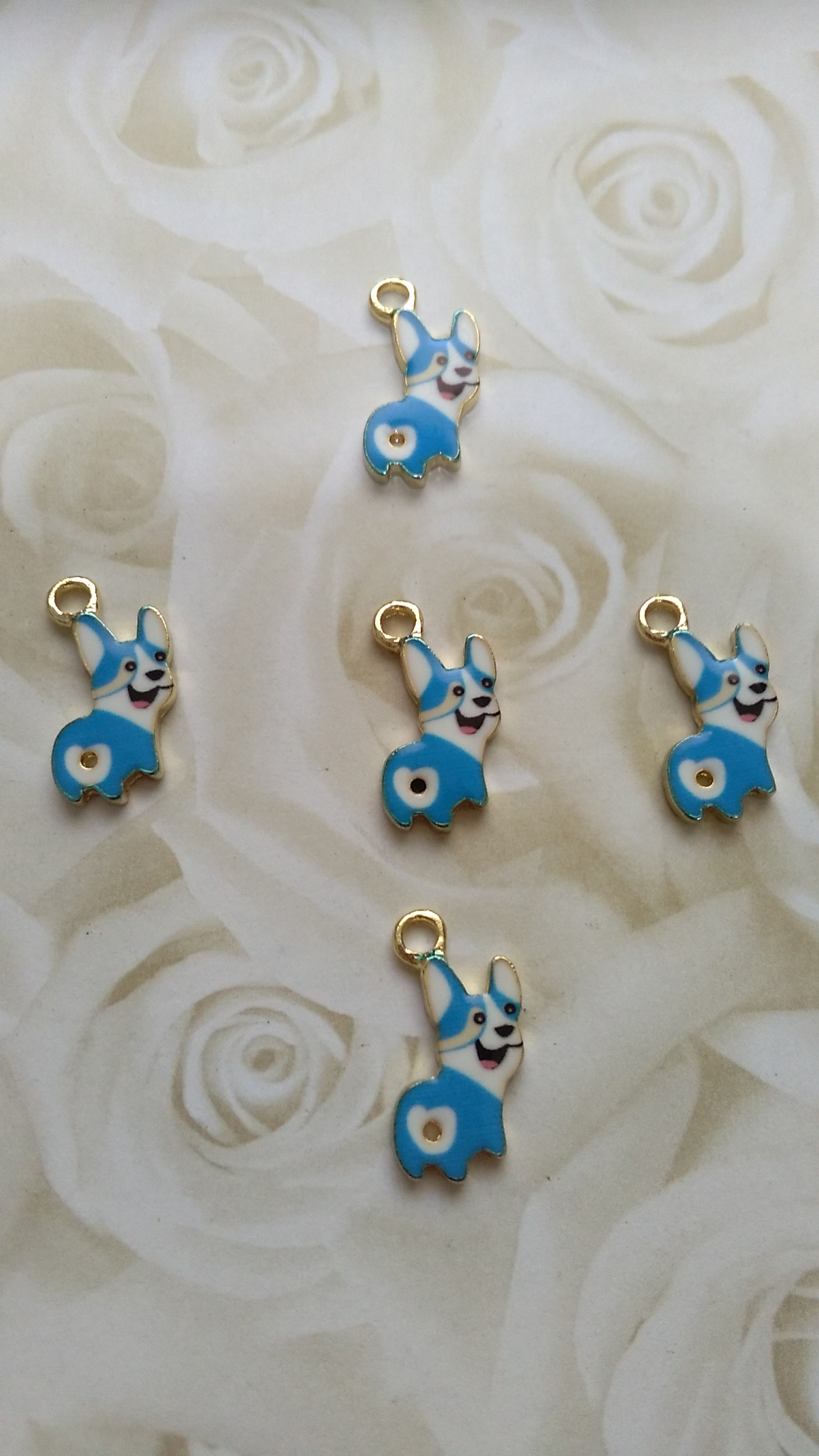 Gold Toned Enamel Super Cute Corgi 18x10mm Charms