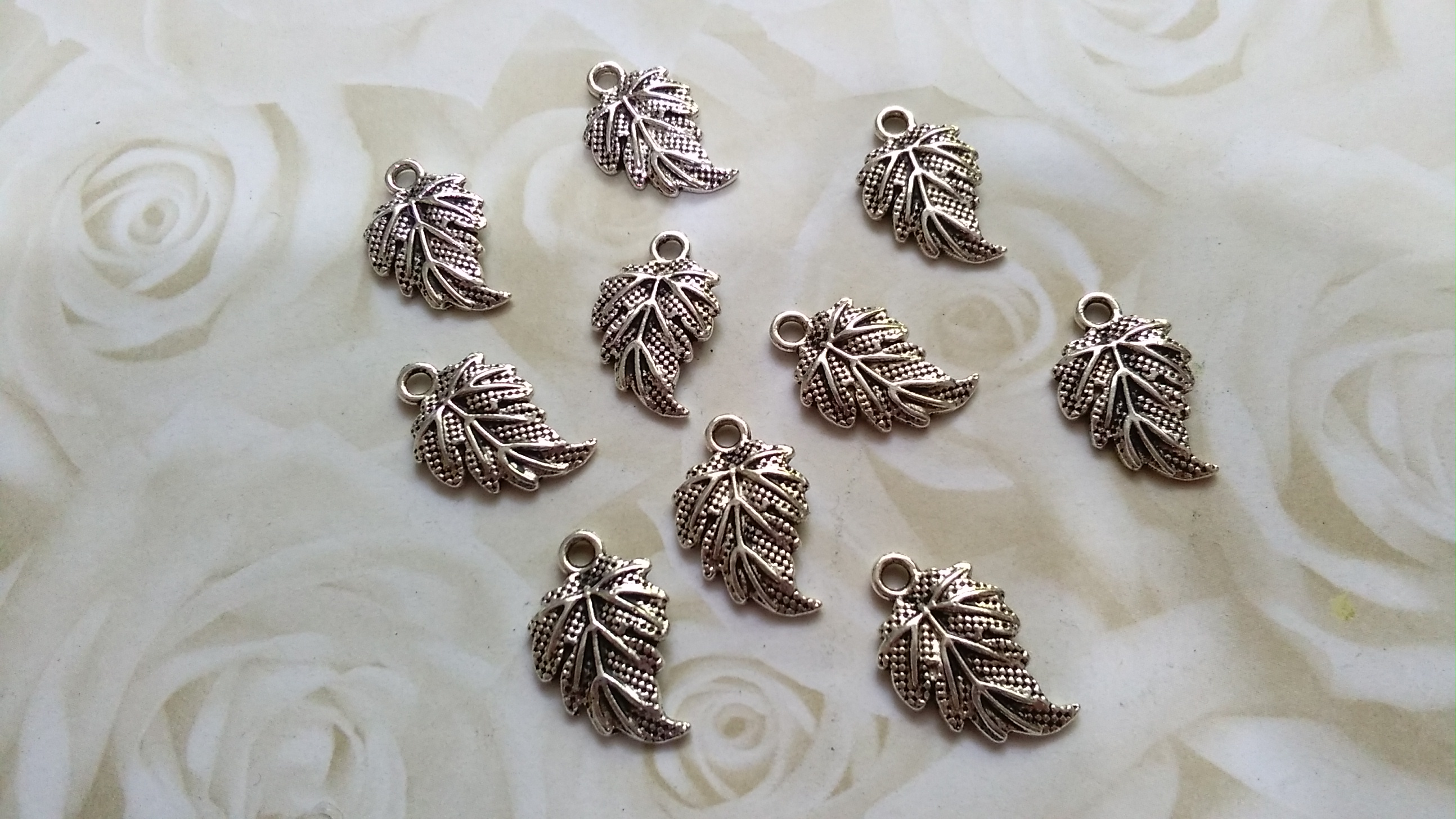 Tibetan Silver Etched Leaf 18x10mm Charms