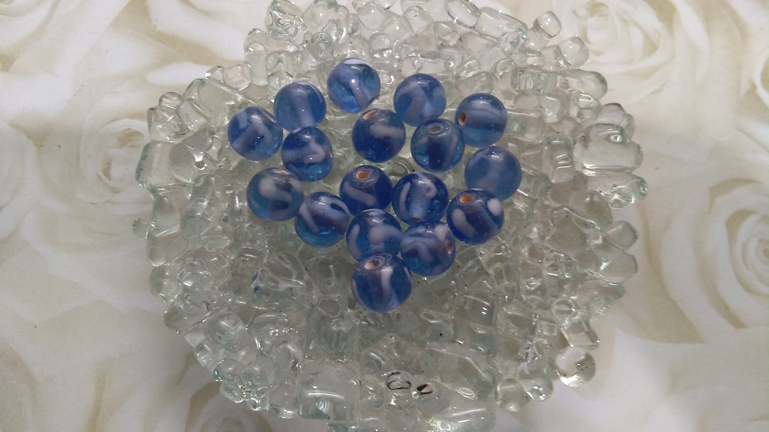 Lampwork Pale Blue and White Swirl 8mm Beads