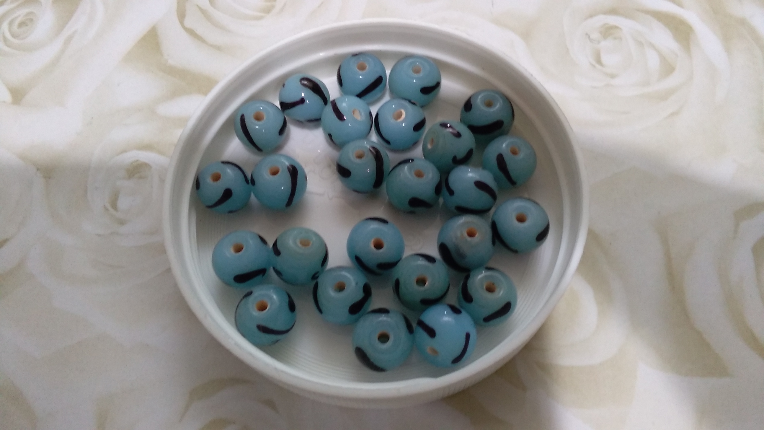 Ceramic Opaque Blue Black Swirl 8mm Beads