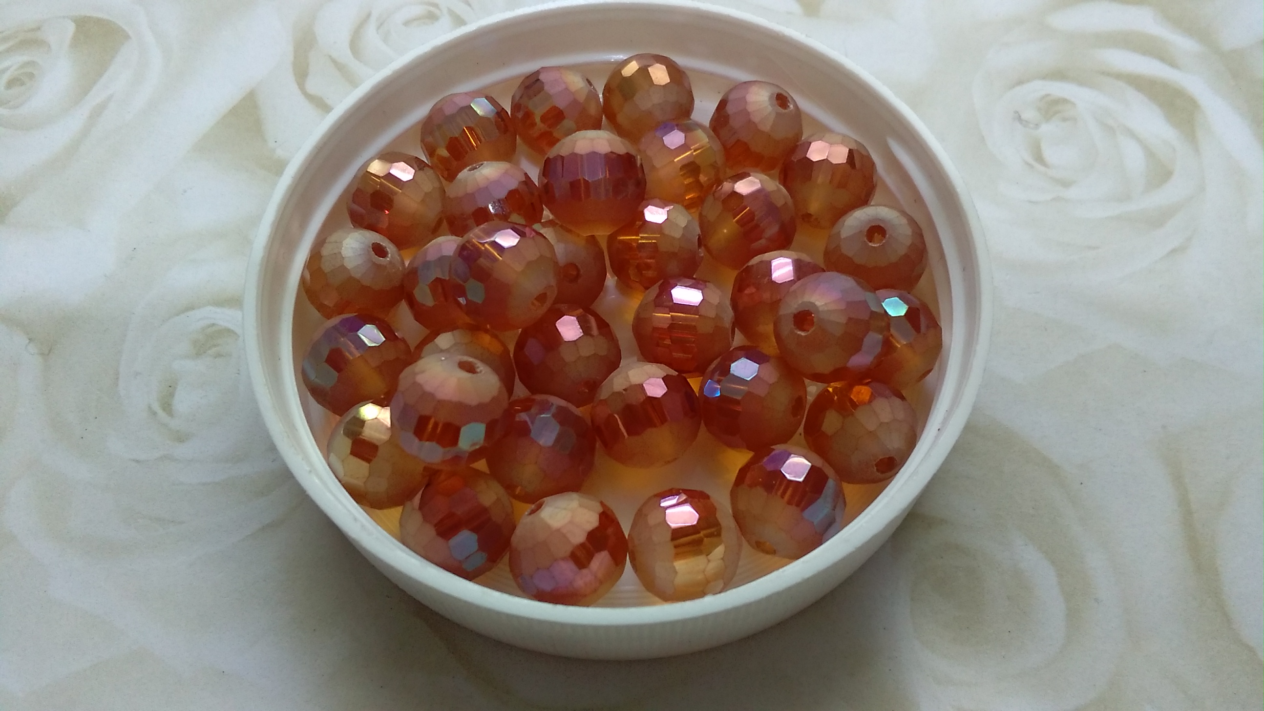 Glass Frosted  Amber Coloured Electroplated Faceted 10mm Beads