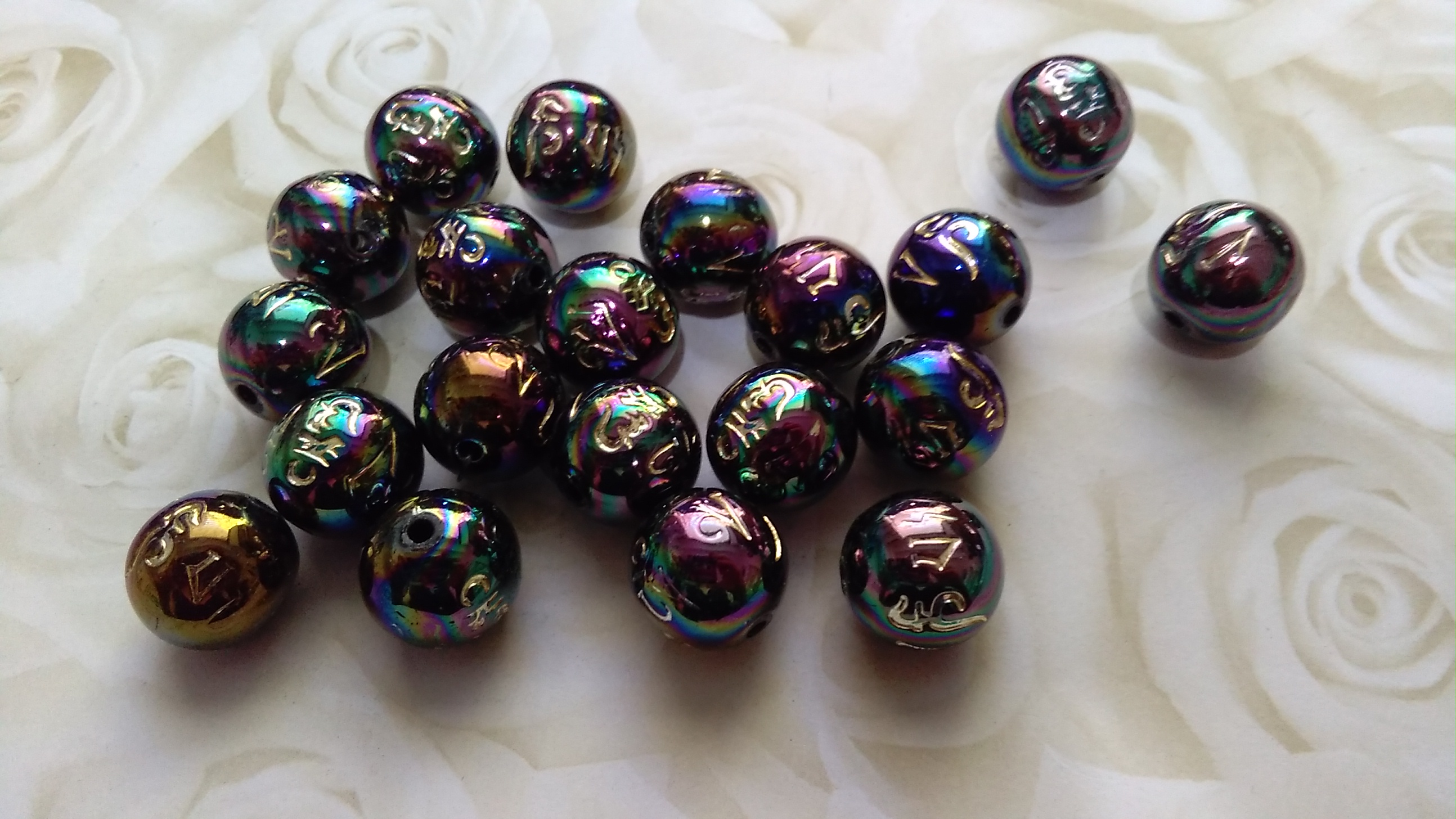 Acrylic Rainbow Electro Plated 14mm Beads