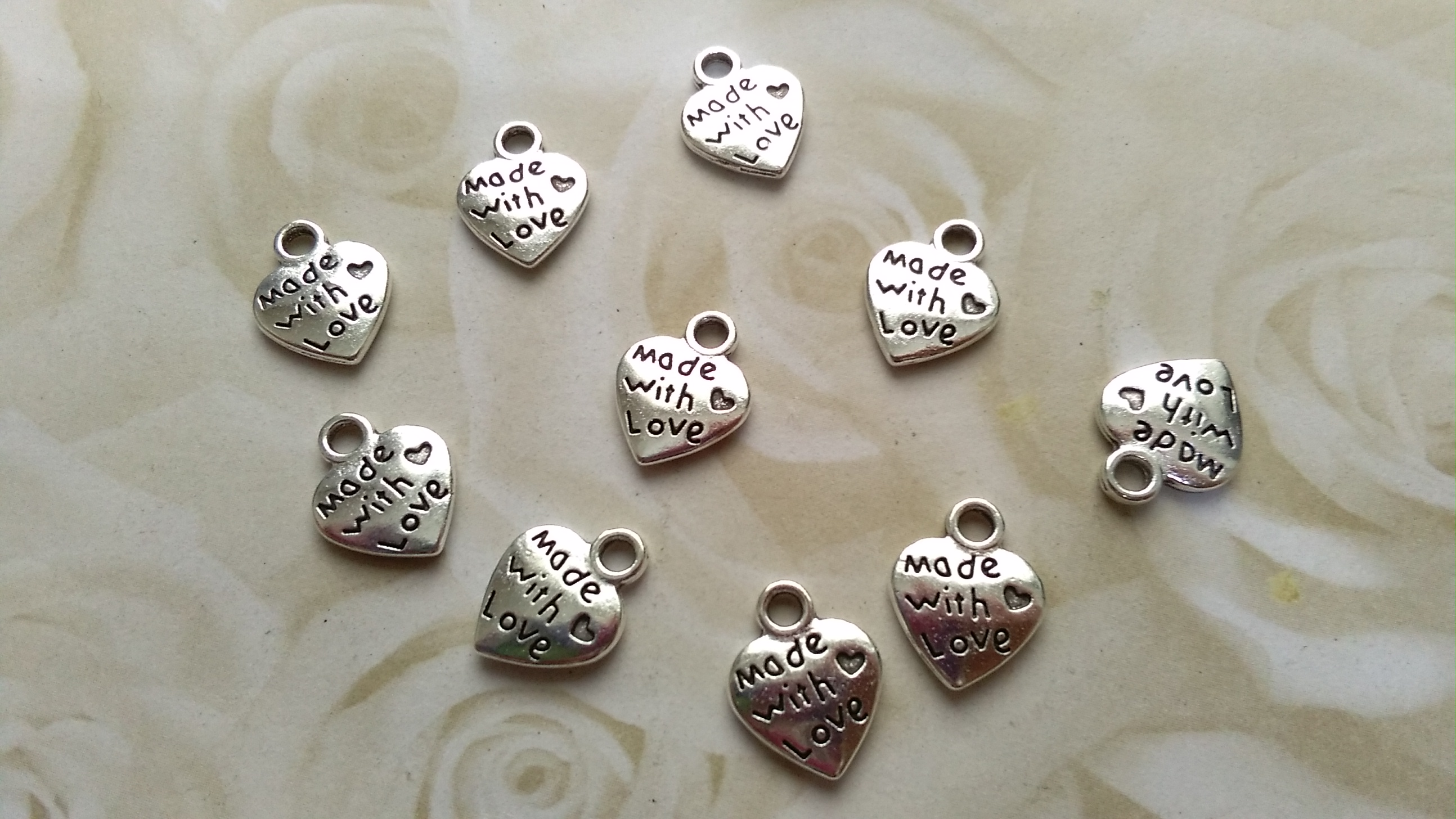 Tibetan Silver Made with Love Heart 12mm Charm