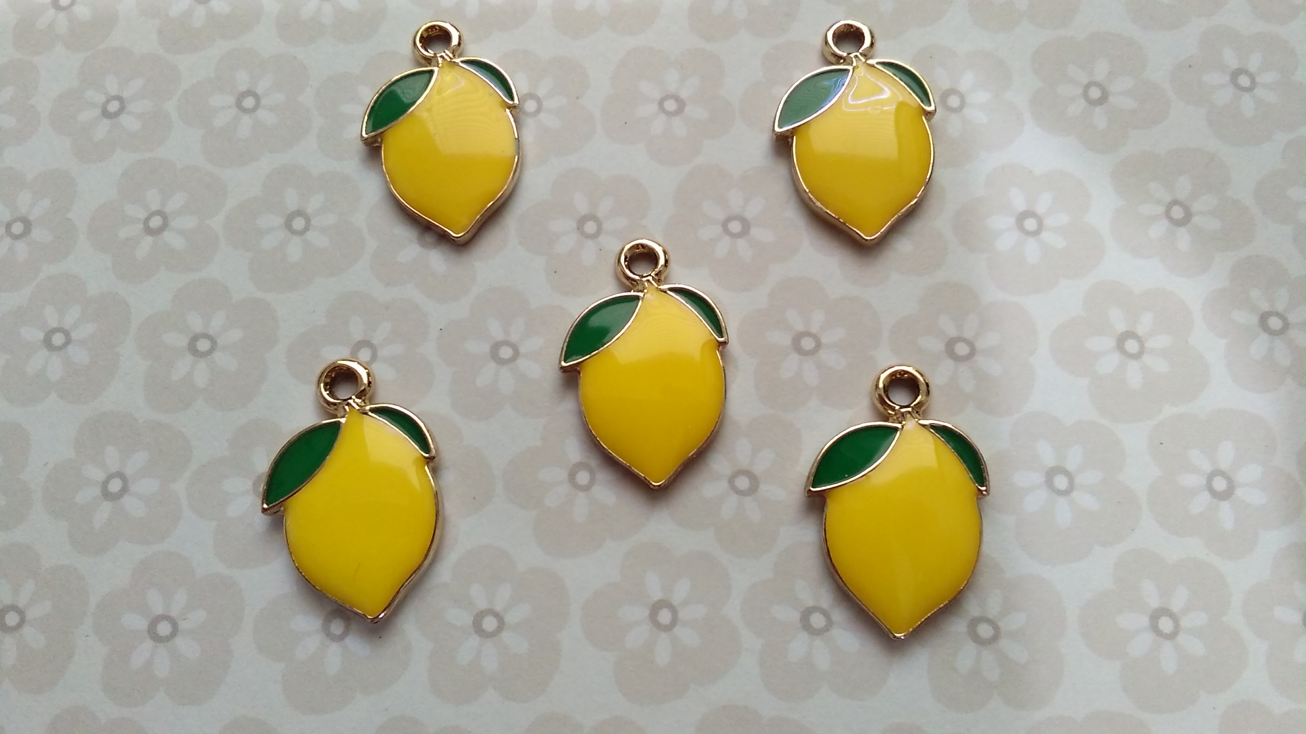 Gold Toned Enamel Lemon 21x13mm Charms