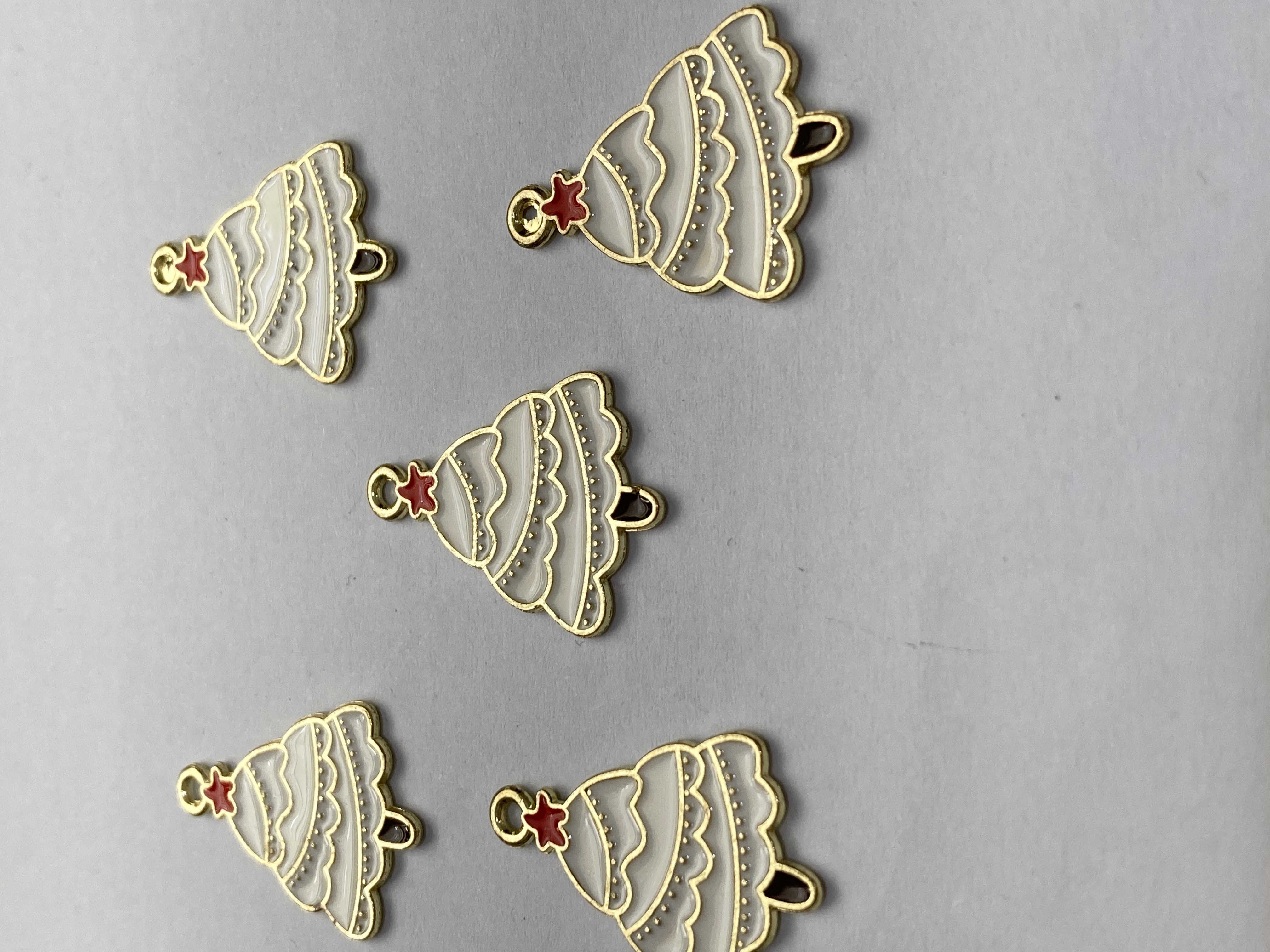Gold Toned Enamel White Tree 26x20mm Charms