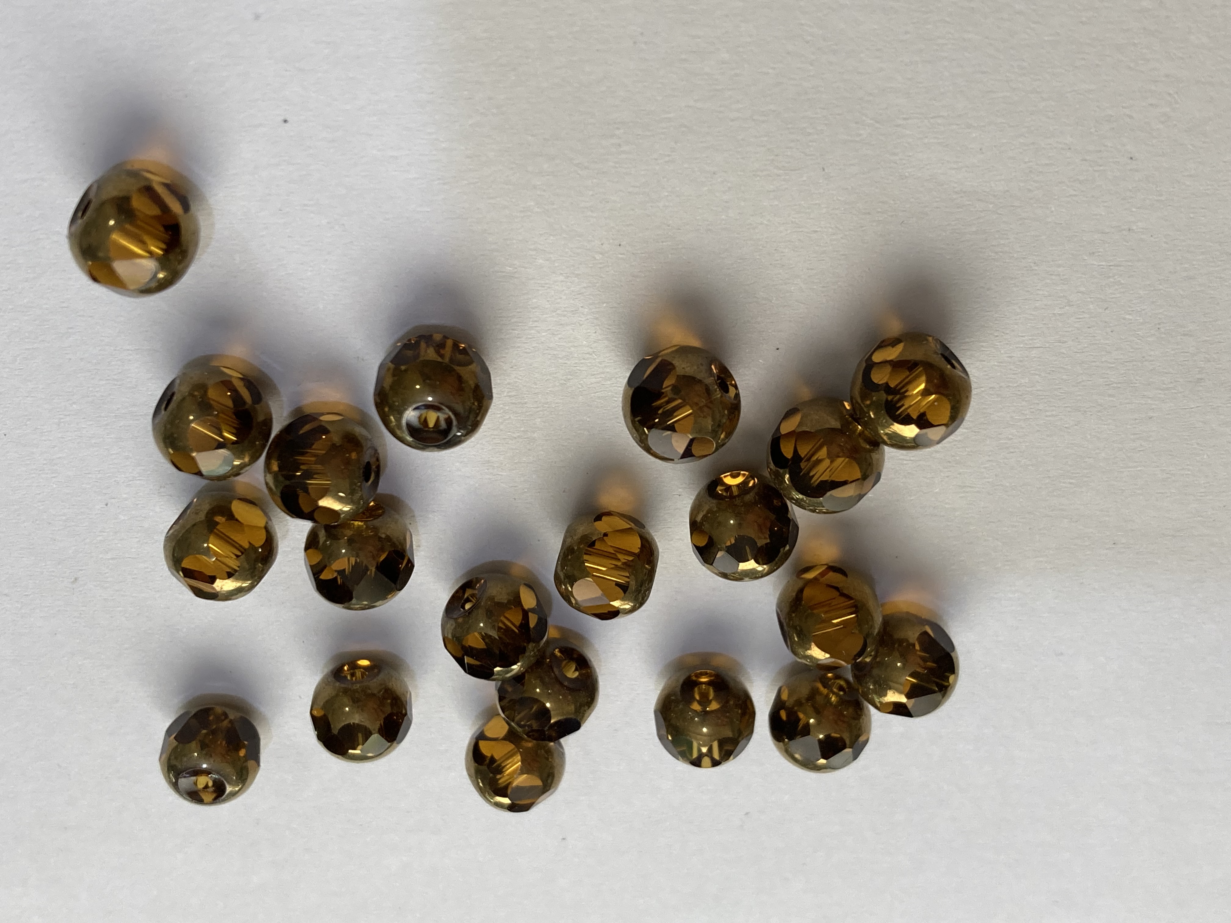 Glass Round Faceted Amber and Gold 8mm Beads