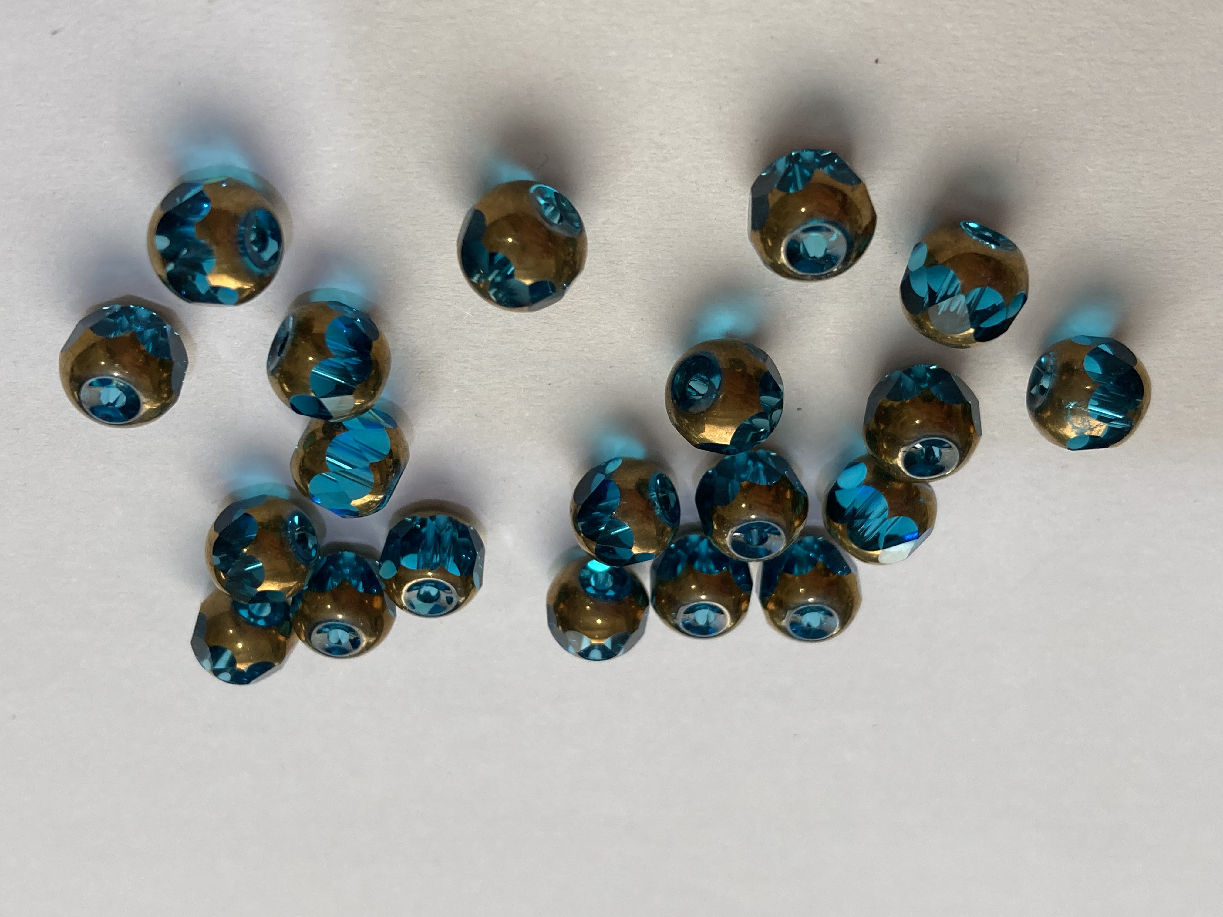 Glass Round Faceted Blue and Gold 8mm Beads