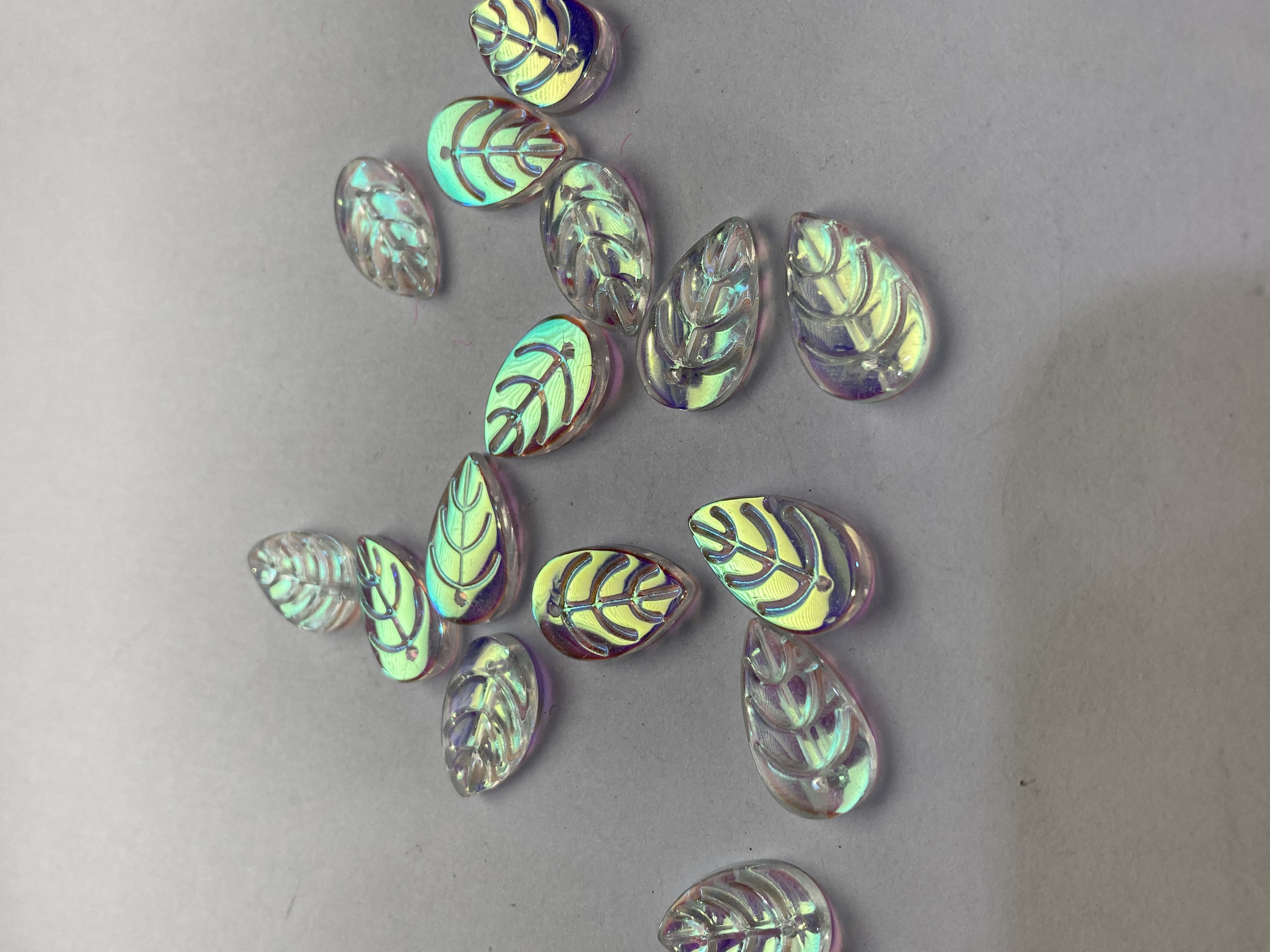 Glass AB Coated Etched 18x10mm Leaf Beads